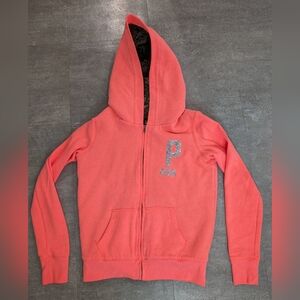Victoria's Secret Coral Sequence Hoodie XS PINK Full Zip Fur Lined Jacket